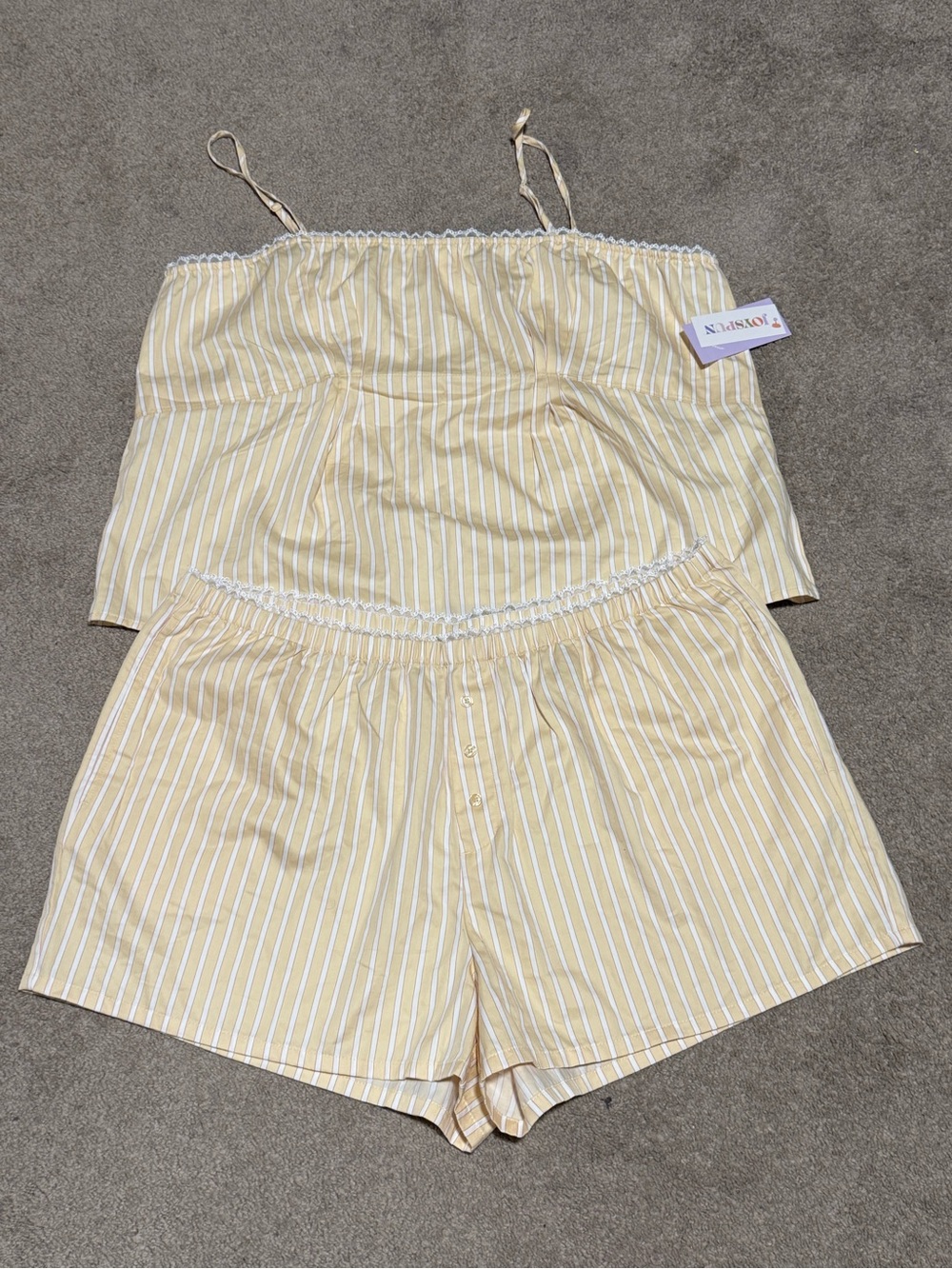 Striped Yellow Cami & Short Pajama Set - Lightweight Summer Sleepwear